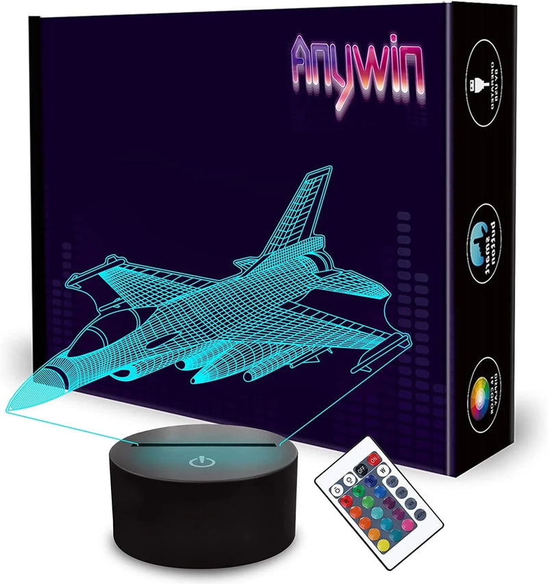 Warplane Night Lights,Kids Airplane 3D Night Light Bedside Lamp Fighter Toy Light 7 Colors Changing with Remote Control Best Christmas Gifts and Birthday Gifts for Boys Girls Kids Baby Home & Garden > Lighting > Night Lights & Ambient Lighting Anywin   