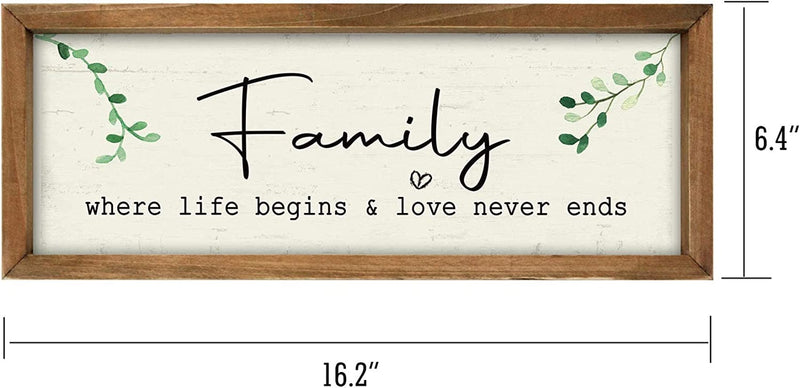 Wartter 16.2X6.4 Inches Family Wood Framed Wall Sign with Inspirational Quotes - Family Where Life Begins & Love Never Ends (Family)