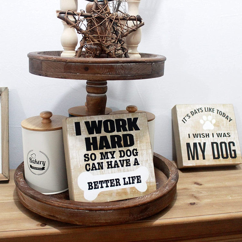 Wartter 5.9 X 5.9 Inches Rustic Brown Box Sign,Decorative Wood Block Plaque - It'S Days like Today I Wish I Was My Dog