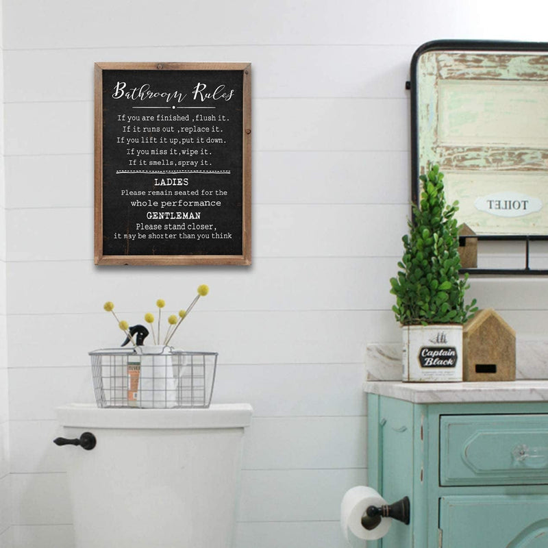 Wartter Rustic Bathroom Rules Sign ,Farmhouse Toilet Wall Decor,Funny Bathroom Wood Framed Wall Art Decorations(11.8X15.8In) (Black)