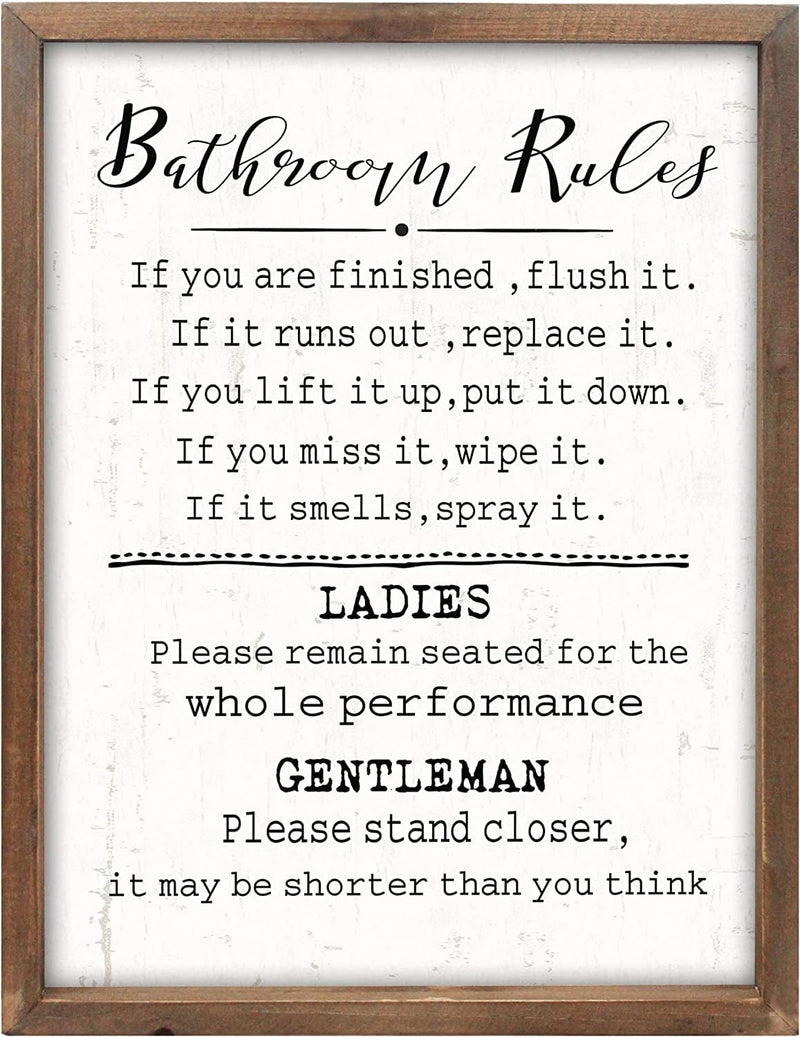 Wartter Rustic Bathroom Rules Sign ,Farmhouse Toilet Wall Decor,Funny Bathroom Wood Framed Wall Art Decorations(11.8X15.8In) (Black) Home & Garden > Kitchen & Dining > Cookware & Bakeware Wartter white  