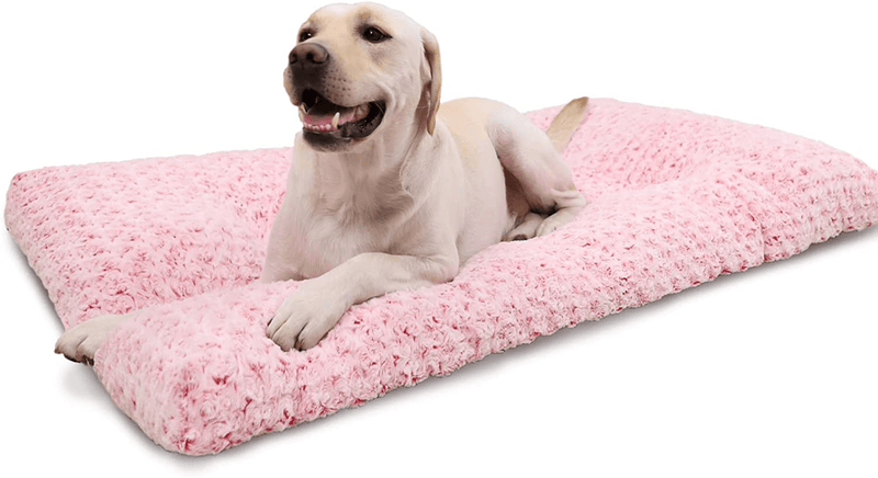 Washable Dog Bed Deluxe Plush Dog Crate Beds Fulffy Comfy Kennel Pad Anti-Slip Pet Sleeping Mat for Large, Jumbo, Medium, Small Dogs Breeds Animals & Pet Supplies > Pet Supplies > Dog Supplies > Dog Beds KSIIA Pink 35x23 (L) 