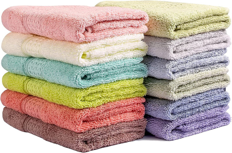 Washcloths for Body and Face - Absorbent Bath Towels Bulk Set, 100% Cotton Hotel Towels for Bathroom in Bulk. Durable,Soft Bath Rags, Wash Rag (Multicolor, Pack of 12) Home & Garden > Linens & Bedding > Towels Chiicol Multicolor  