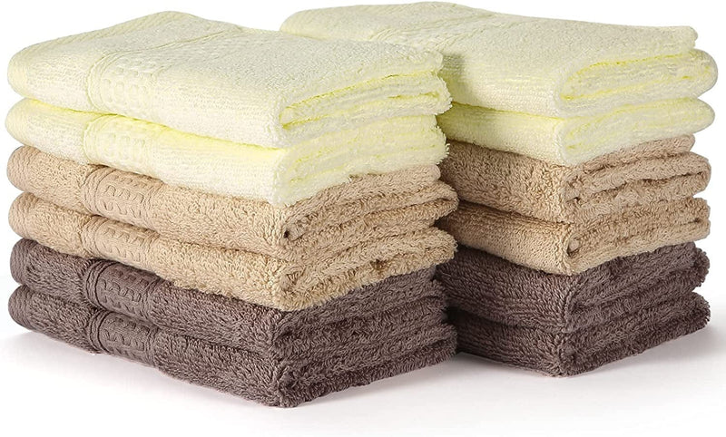 Washcloths for Body and Face - Absorbent Bath Towels Bulk Set, 100% Cotton Hotel Towels for Bathroom in Bulk. Durable,Soft Bath Rags, Wash Rag (Multicolor, Pack of 12) Home & Garden > Linens & Bedding > Towels Chiicol White, Ivory, Brown  