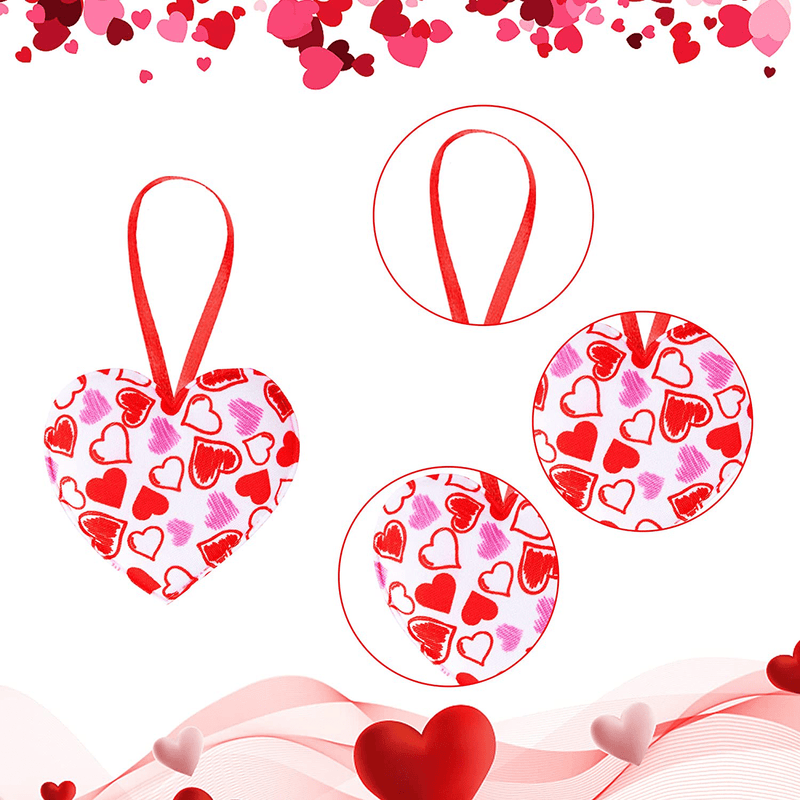 Watayo 48PCS Valentine'S Day Buffalo Plaid Heart Ornaments-Fabric Heart Shape Baubles Hanging Ornaments for Valentines Day Wedding Party Decoration DIY Crafts