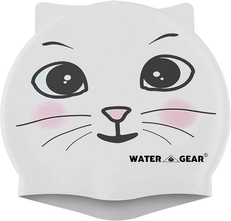 Water Gear Critter Cap - Extremely Durable Swimming Cap for Kids - Great for Improving Swimming Skills and Instilling Confidence in the Water - Long-Lasting Toddler Swimming Cap Sporting Goods > Outdoor Recreation > Boating & Water Sports > Swimming > Swim Caps Water Gear WHITE CAT  