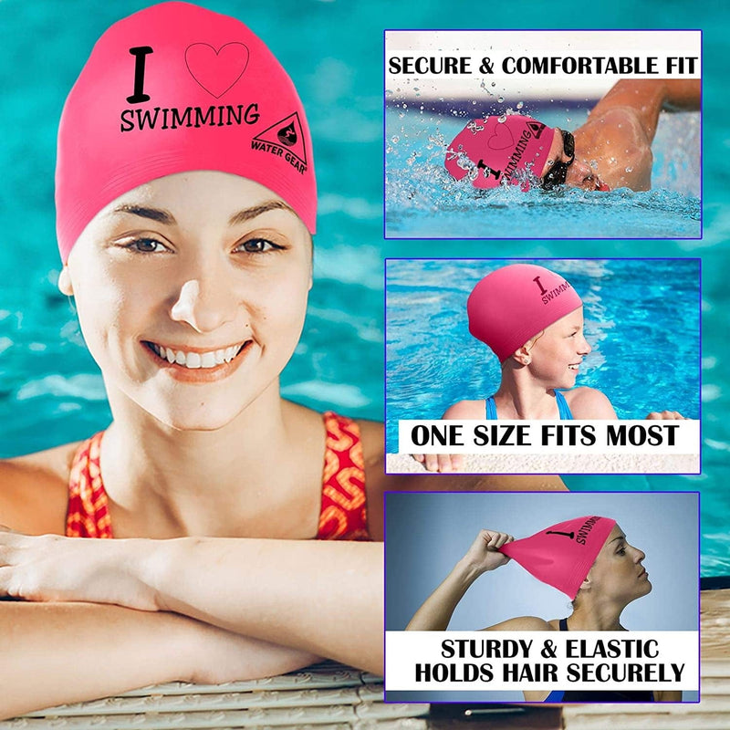 Water Gear Latex Adult Swim Cap - Durable and Flexible Unisex Non-Waterproof - Great for Short and Long Hair - Improve Your Performance - Triathlon Swimmers and Athletes - Pink Sporting Goods > Outdoor Recreation > Boating & Water Sports > Swimming > Swim Caps Water Gear   