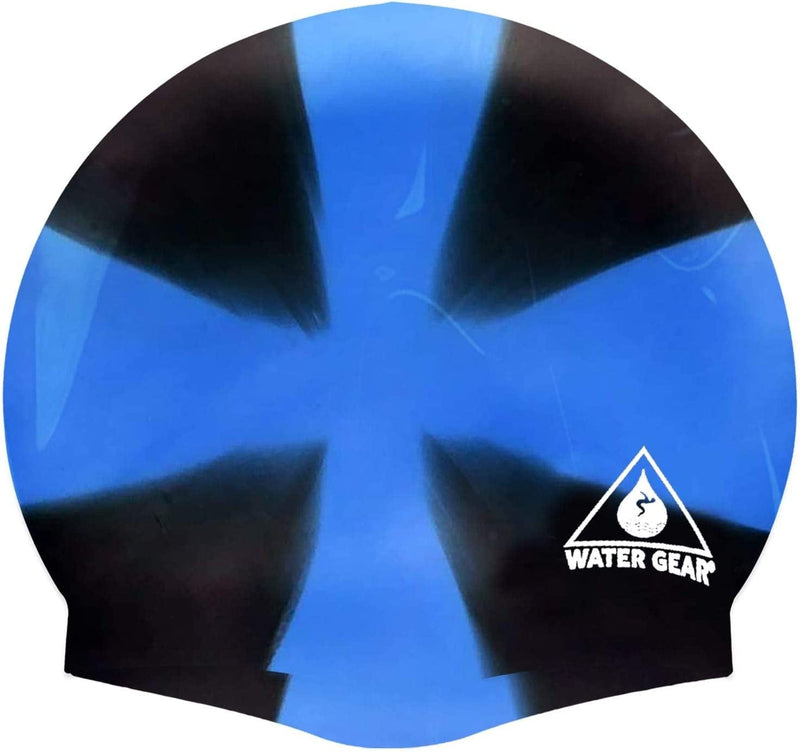 Water Gear Silicone Adult Swim Cap - Flexible Unisex Waterproof - Great for Short and Long Hair - Improve Your Performance - Women Men and Teens -Triathlon Swimmers and Athletes Sporting Goods > Outdoor Recreation > Boating & Water Sports > Swimming > Swim Caps Water Gear X-BLUE/BLACK  