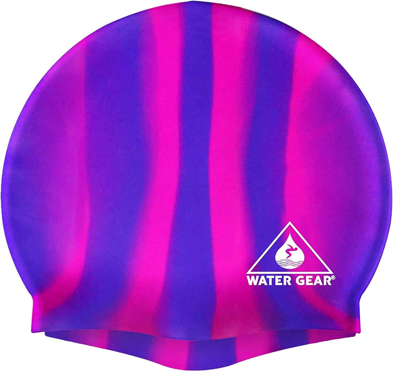 Water Gear Silicone Adult Swim Cap - Flexible Unisex Waterproof - Great for Short and Long Hair - Improve Your Performance - Women Men and Teens -Triathlon Swimmers and Athletes Sporting Goods > Outdoor Recreation > Boating & Water Sports > Swimming > Swim Caps Water Gear PINK/BLUE  