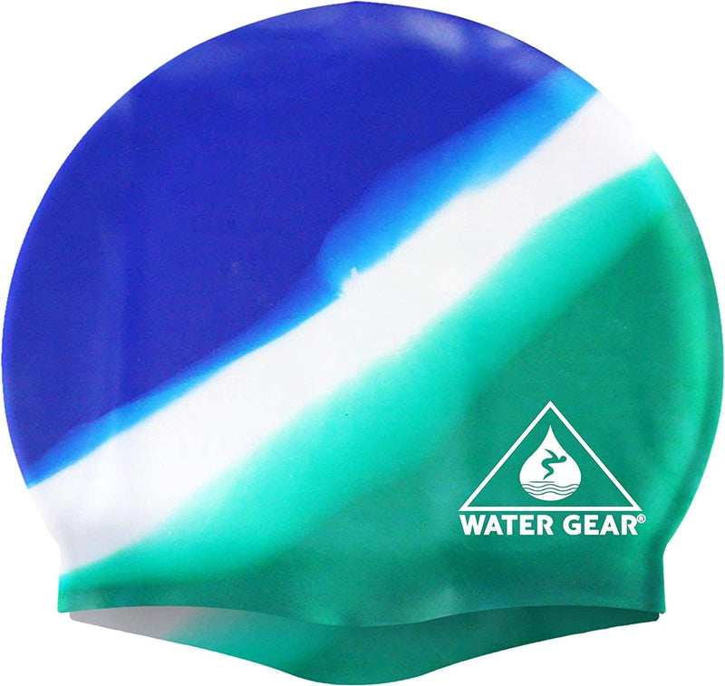 Water Gear Silicone Adult Swim Cap - Flexible Unisex Waterproof - Great for Short and Long Hair - Improve Your Performance - Women Men and Teens -Triathlon Swimmers and Athletes Sporting Goods > Outdoor Recreation > Boating & Water Sports > Swimming > Swim Caps Water Gear BLUE/JADE  