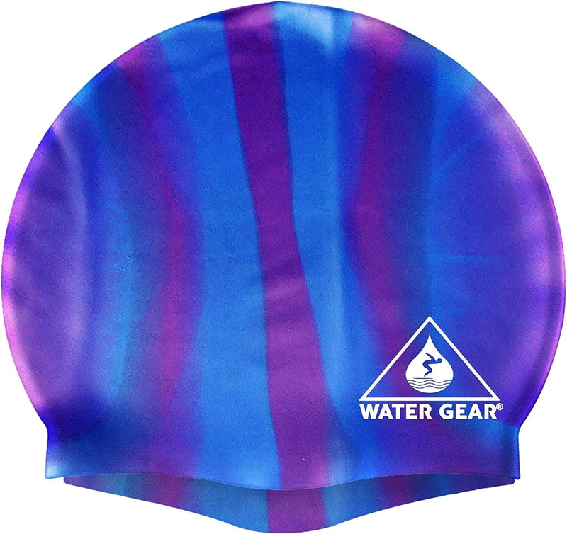 Water Gear Silicone Adult Swim Cap - Flexible Unisex Waterproof - Great for Short and Long Hair - Improve Your Performance - Women Men and Teens -Triathlon Swimmers and Athletes Sporting Goods > Outdoor Recreation > Boating & Water Sports > Swimming > Swim Caps Water Gear BLUE/PURPLE  