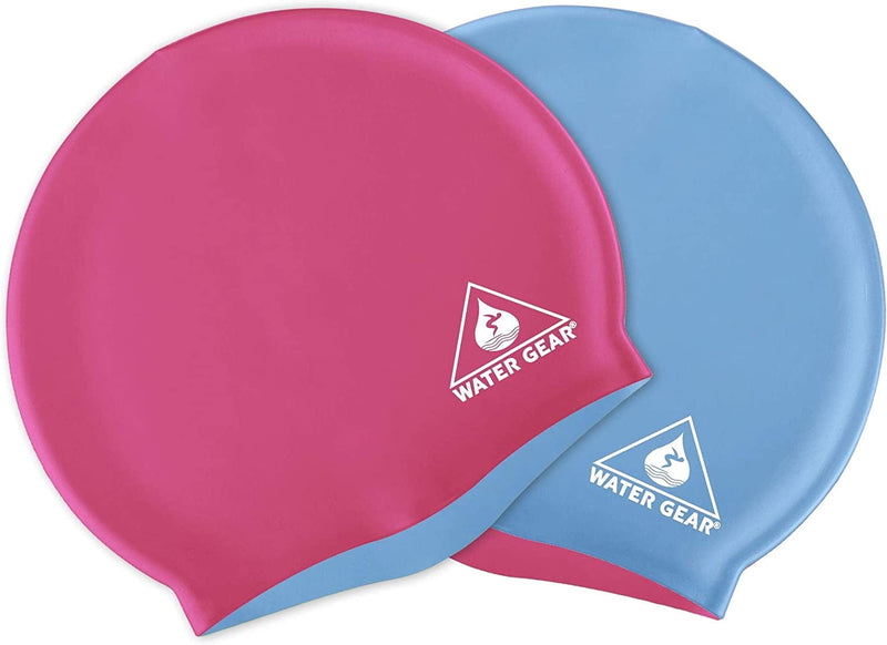 Water Gear Silicone Adult Swim Cap - Flexible Unisex Waterproof - Great for Short and Long Hair - Improve Your Performance - Women Men and Teens -Triathlon Swimmers and Athletes Sporting Goods > Outdoor Recreation > Boating & Water Sports > Swimming > Swim Caps Water Gear PINK / BLUE  