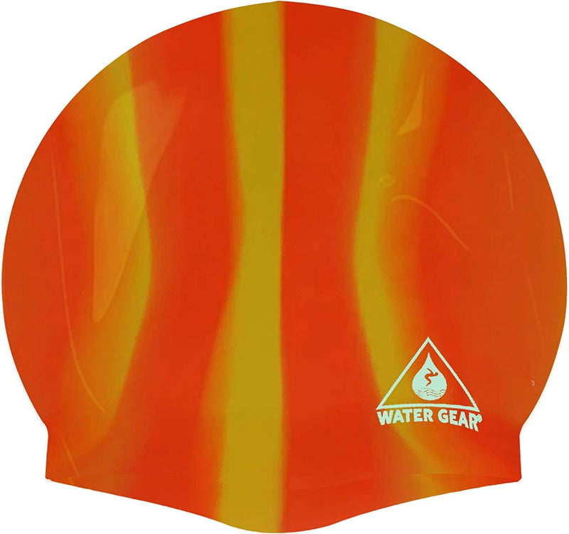 Water Gear Silicone Adult Swim Cap - Flexible Unisex Waterproof - Great for Short and Long Hair - Improve Your Performance - Women Men and Teens -Triathlon Swimmers and Athletes Sporting Goods > Outdoor Recreation > Boating & Water Sports > Swimming > Swim Caps Water Gear ORANGE/YELLOW  