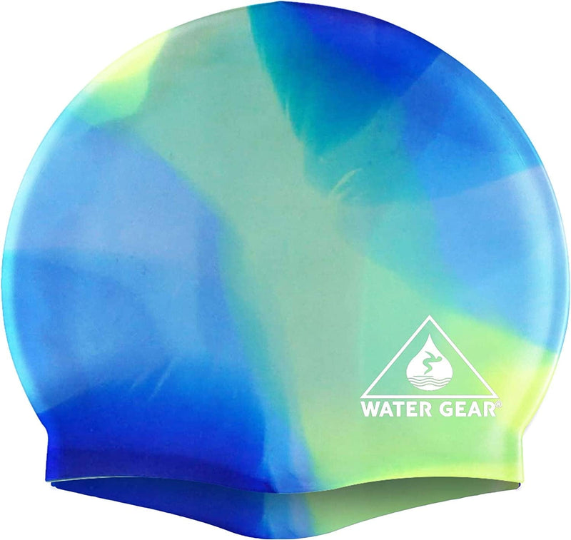 Water Gear Silicone Adult Swim Cap - Flexible Unisex Waterproof - Great for Short and Long Hair - Improve Your Performance - Women Men and Teens -Triathlon Swimmers and Athletes Sporting Goods > Outdoor Recreation > Boating & Water Sports > Swimming > Swim Caps Water Gear BLUE/GREEN  