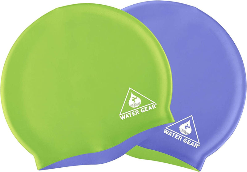 Water Gear Silicone Adult Swim Cap - Flexible Unisex Waterproof - Great for Short and Long Hair - Improve Your Performance - Women Men and Teens -Triathlon Swimmers and Athletes Sporting Goods > Outdoor Recreation > Boating & Water Sports > Swimming > Swim Caps Water Gear LIME/BLUE  
