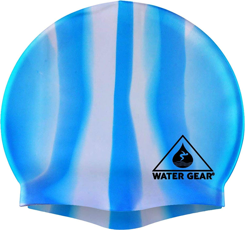Water Gear Silicone Adult Swim Cap - Flexible Unisex Waterproof - Great for Short and Long Hair - Improve Your Performance - Women Men and Teens -Triathlon Swimmers and Athletes Sporting Goods > Outdoor Recreation > Boating & Water Sports > Swimming > Swim Caps Water Gear SKY/WHITE  
