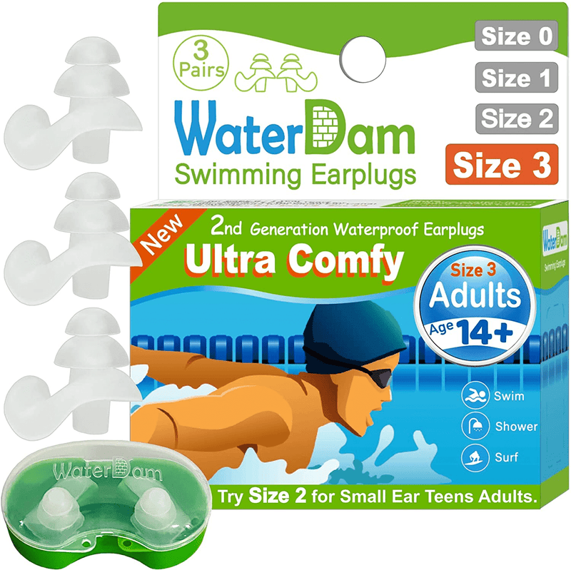 WaterDam Swimming Ear Plugs Great Waterproof Ultra Comfy Earplugs Prevent Swimmer's Ear Sporting Goods > Outdoor Recreation > Boating & Water Sports > Swimming WaterDam Size 3: Adults (Clear Clear Clear)  