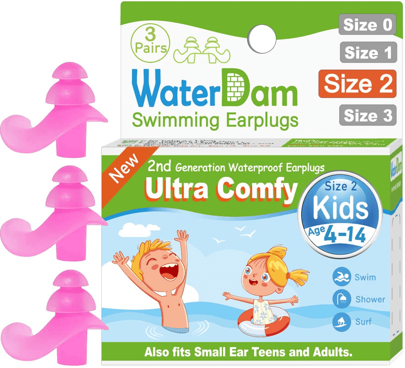 WaterDam Swimming Ear Plugs Great Waterproof Ultra Comfy Earplugs Prevent Swimmer's Ear Sporting Goods > Outdoor Recreation > Boating & Water Sports > Swimming WaterDam Size 2: Kids 4-14yr & Small Ear Adults (Pink Pink Pink)  