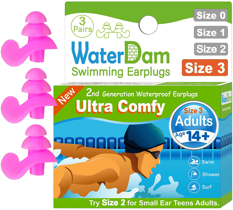 WaterDam Swimming Ear Plugs Great Waterproof Ultra Comfy Earplugs Prevent Swimmer's Ear Sporting Goods > Outdoor Recreation > Boating & Water Sports > Swimming WaterDam Size 3: Adults & Teens 14+ (Pink Pink Pink)  