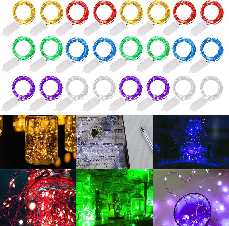 WATERGLIDE 12 Pack Fairy Lights Battery Operated (Included), 6.5Ft 20 LED Mini String Lights, Waterproof Silver Wire Firefly Starry Lights for DIY Wedding Christmas Party Mason Jars Decor, Warm White Home & Garden > Lighting > Light Ropes & Strings WATERGLIDE Multicolor 24 