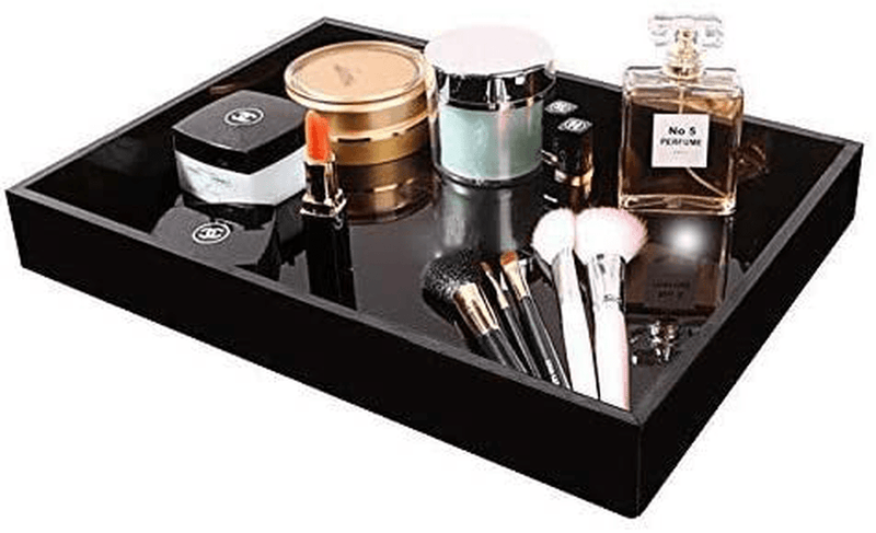Waterproof Acrylic Vanity Tray, Acrylic Tray, Sturdy Valet Tray Organizer, Thick Lucite Nightstand Dresser or Bathroom Organizer for Change, Coin, Key, Phone, Glasses, Black Acrylic Tray Home & Garden > Decor > Decorative Trays MissionMatch Black  