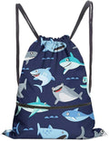 Waterproof Gym Drawstring Bag,Sports Backpack for Men Women Girls Boys Home & Garden > Household Supplies > Storage & Organization KOL DEALS Navy Cartoon Shark  