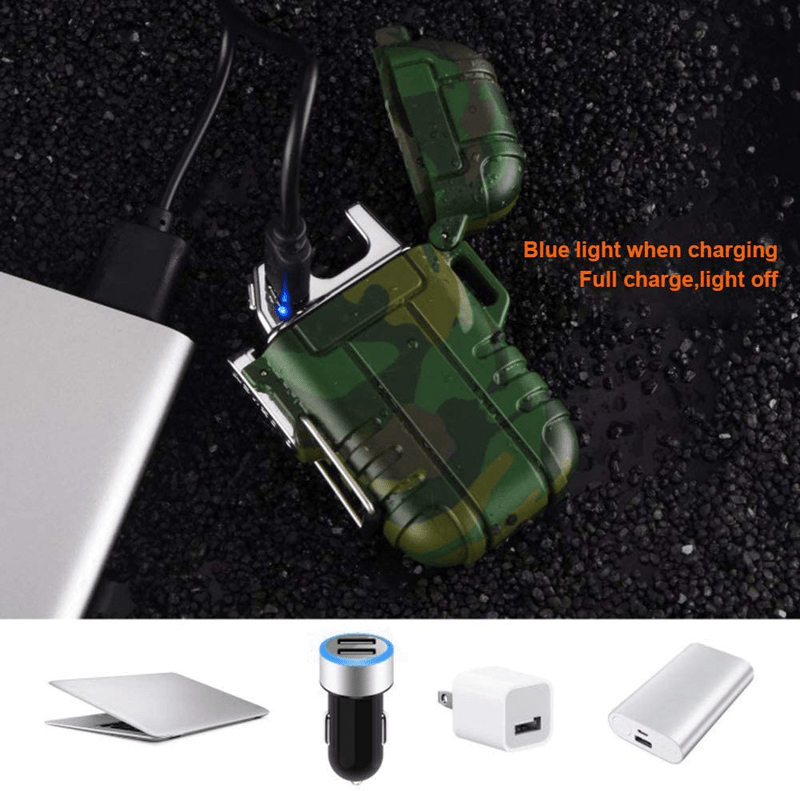Waterproof Lighter Outdoor Windproof Lighter Dual Arc Lighter Electric Lighters USB Rechargeable-Flameless-Plasma Cool Lighters for Camping,Hiking,Adventure,Survival Tactical Gear (Camouflage) Sporting Goods > Outdoor Recreation > Camping & Hiking > Camping Tools LcFun   