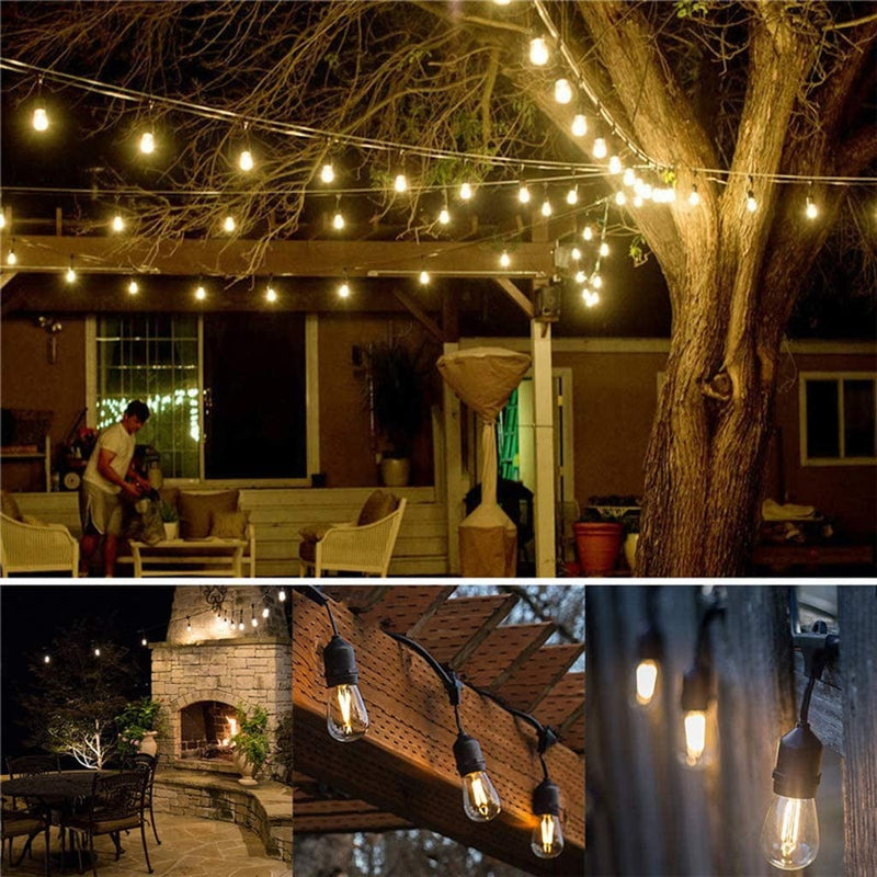 Waterproof Outdoor String Lights - 12Ft Commercial Grade Patio Lights Heavy Duty Light String Hanging Lights Fixture with 11W S14 Bulbs for Deckyard Garden Porch Party Decor