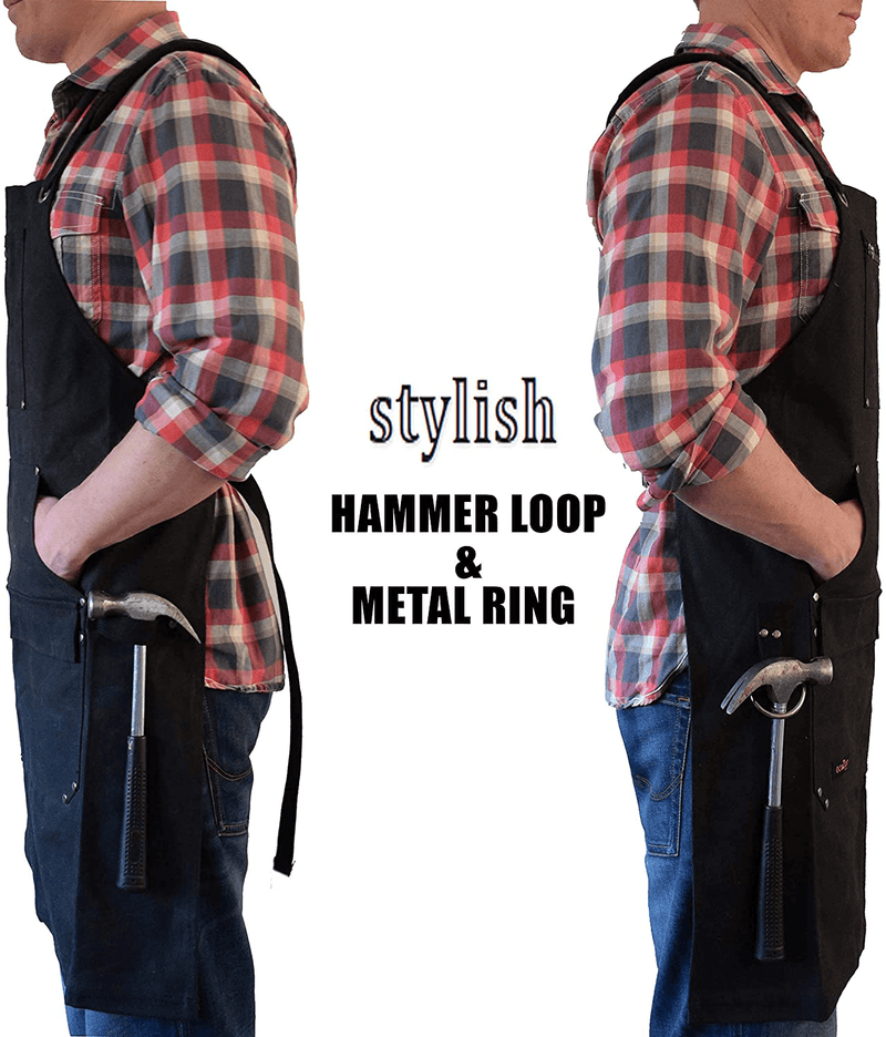 Waxed Canvas Apron (Kevlar Thread) Welding Apron - Heat&Chemical Resistant Heavy Duty Fully Adjustable to Comfortably Fit Men and Women Size S to XXL | Tool Apron Give Protection and Last a Lifetime Hardware > Tool Accessories > Welding Accessories ecoZen Lifestyle   