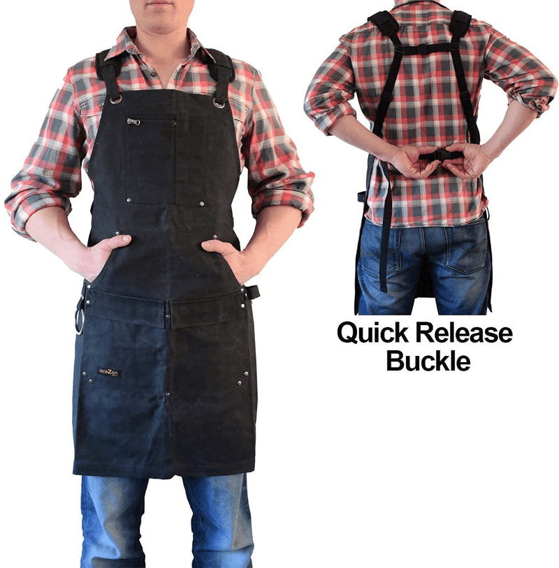 Waxed Canvas Apron (Kevlar Thread) Welding Apron - Heat&Chemical Resistant Heavy Duty Fully Adjustable to Comfortably Fit Men and Women Size S to XXL | Tool Apron Give Protection and Last a Lifetime Hardware > Tool Accessories > Welding Accessories ecoZen Lifestyle   
