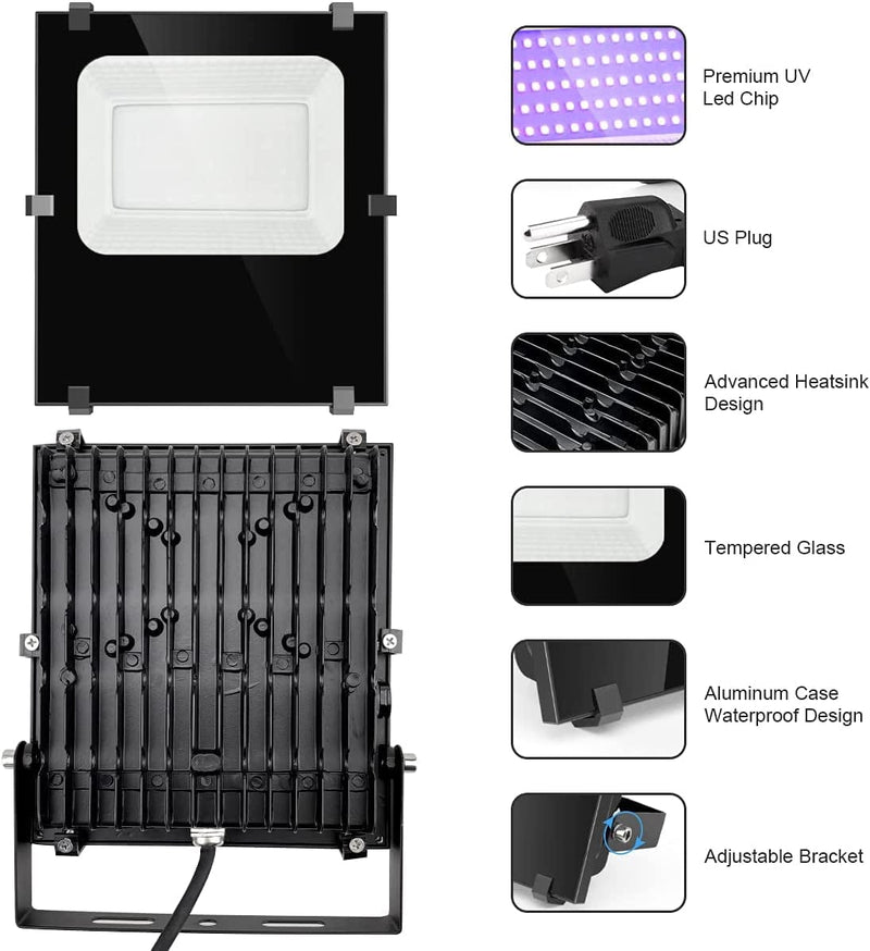 Waygor 2 Pack 120W LED Black Lights Blacklight Flood Light IP66 Waterproof Outdoor Blacklight for Dance Party, Stage Lighting, Body Paint, Aquarium, Fluorescent Poster, Glow in the Dark, Neon Glow Home & Garden > Lighting > Flood & Spot Lights Waygor   