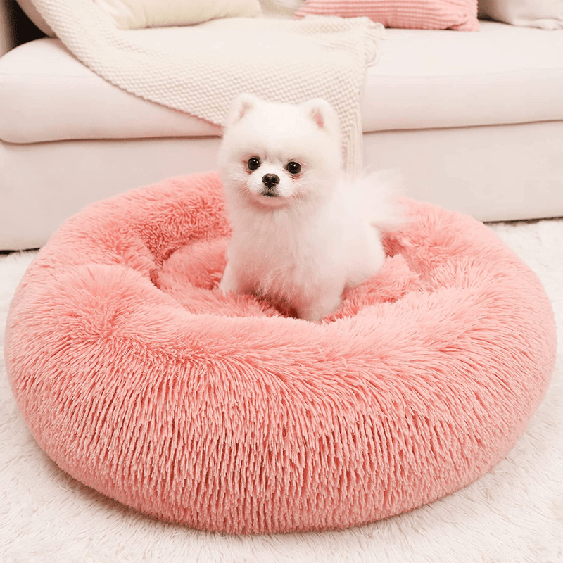 WAYIMPRESS Calming Dog Bed for Small Dog&Cat ,Comfy Self Warming round Dog Bed with Fluffy Faux Fur for anti Anxiety and Cozy Animals & Pet Supplies > Pet Supplies > Cat Supplies > Cat Beds WAYIMPRESS pink 24x24 inch 