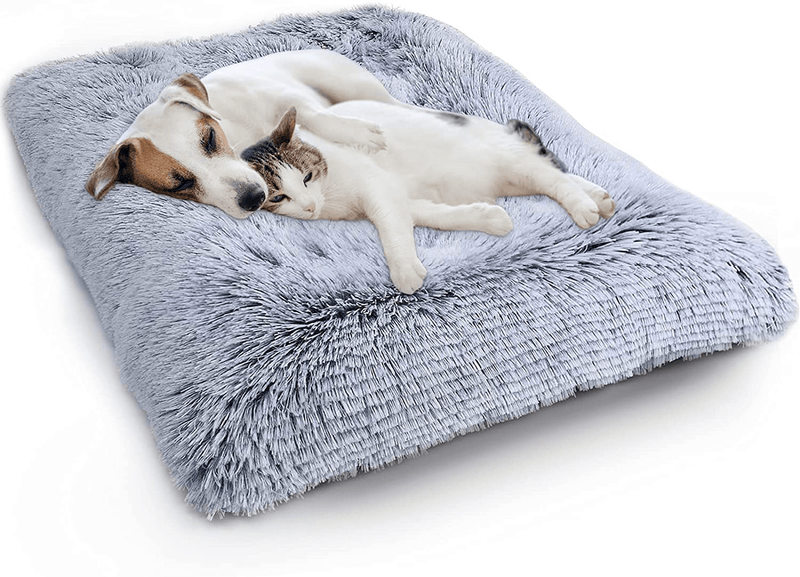 WAYIMPRESS Large Dog Crate Bed Crate Pad Mat for Medium Small Dogs&Cats,Fulffy Faux Fur Kennel Pad Comfy Self Warming Non-Slip Dog Beds for Sleeping and anti Anxiety Animals & Pet Supplies > Pet Supplies > Dog Supplies > Dog Beds WAYIMPRESS Grey 24x18x3.2 Inch 