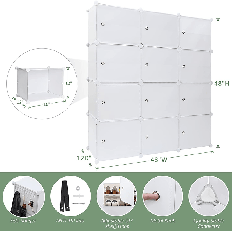 Wbhome Portable Shoe Rack Organizer, 8-Tier Plastic Cube Storage Tower Shelves for 48 Pairs of Shoes, Modular Cabinet for Hallway Bedroom Closet Entryway, White Furniture > Cabinets & Storage > Armoires & Wardrobes WBHome   