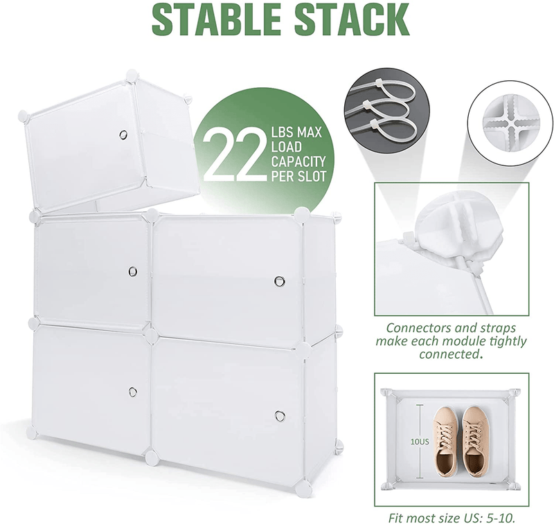 Wbhome Portable Shoe Rack Organizer, 8-Tier Plastic Cube Storage Tower Shelves for 48 Pairs of Shoes, Modular Cabinet for Hallway Bedroom Closet Entryway, White Furniture > Cabinets & Storage > Armoires & Wardrobes WBHome   