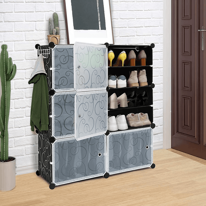 Wbhome Portable Shoe Rack Organizer, 8-Tier Plastic Cube Storage Tower Shelves for 48 Pairs of Shoes, Modular Cabinet for Hallway Bedroom Closet Entryway, White Furniture > Cabinets & Storage > Armoires & Wardrobes WBHome Black 6-Tier 