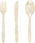 WDF 90Pieces Gold Plastic Silverware-Gold Plastic Cutlery with White Handle- Heavyweight Disposable Flatware Include 30Forks, 30 Spoons, 30 Knives