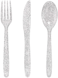 WDF 90Pieces Gold Plastic Silverware-Gold Plastic Cutlery with White Handle- Heavyweight Disposable Flatware Include 30Forks, 30 Spoons, 30 Knives Home & Garden > Kitchen & Dining > Tableware > Flatware > Flatware Sets WDF Silver Glitter Cutlery  