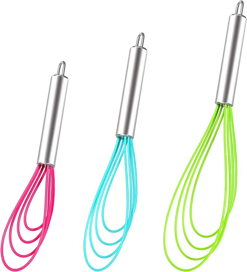 Webake Flat Whisk Set of 3, Silicone Whisk Heat Resistant Kitchen Whisks for Non-Stick Cookware, Egg Beater Perfect for Blending, Whisking, Beating, Frothing & Stirring Home & Garden > Kitchen & Dining > Kitchen Tools & Utensils Webake Flat  