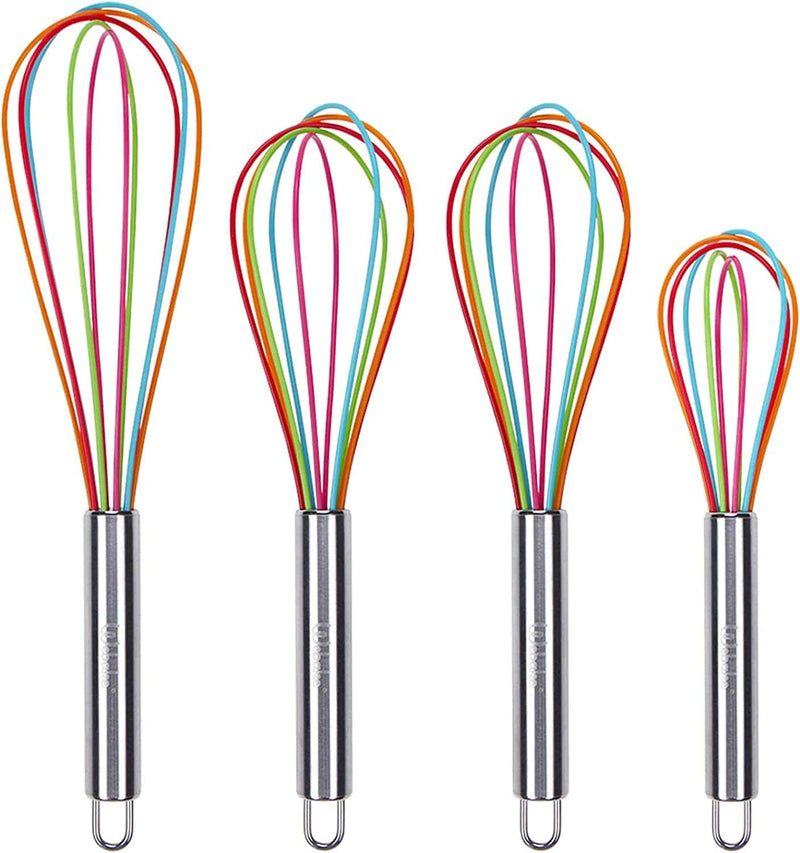 Webake Flat Whisk Set of 3, Silicone Whisk Heat Resistant Kitchen Whisks for Non-Stick Cookware, Egg Beater Perfect for Blending, Whisking, Beating, Frothing & Stirring