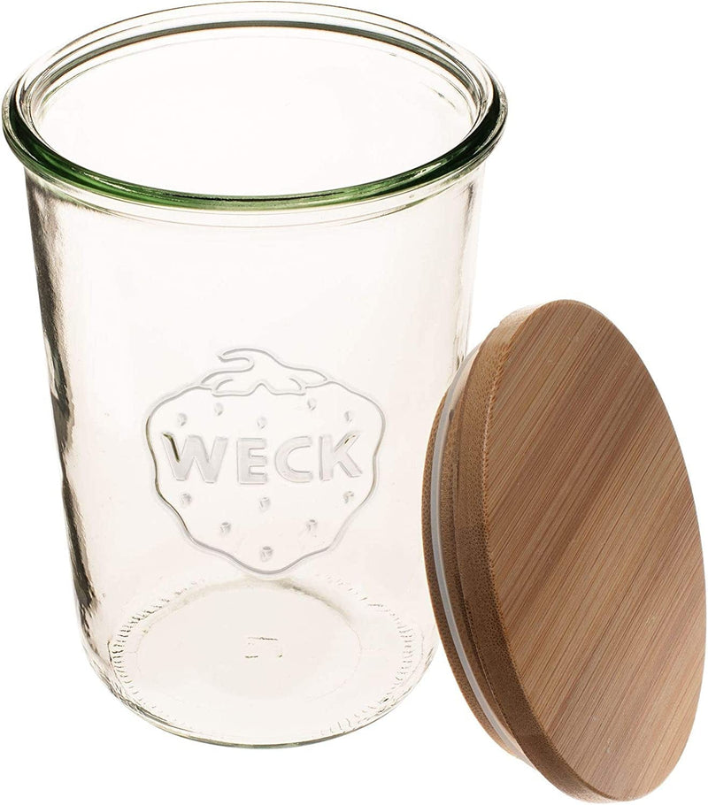 Weck Canning Jars 743 - Weck Mold Jar Made of Transparent Glass - Eco-Friendly Canning Jar - Food Storage Container with Lid Airtight - 3/4 Liter Tall Jar Includes (1 Jar, Glass Lid & Wooden Lid) Home & Garden > Household Supplies > Storage & Organization Weck Jars   