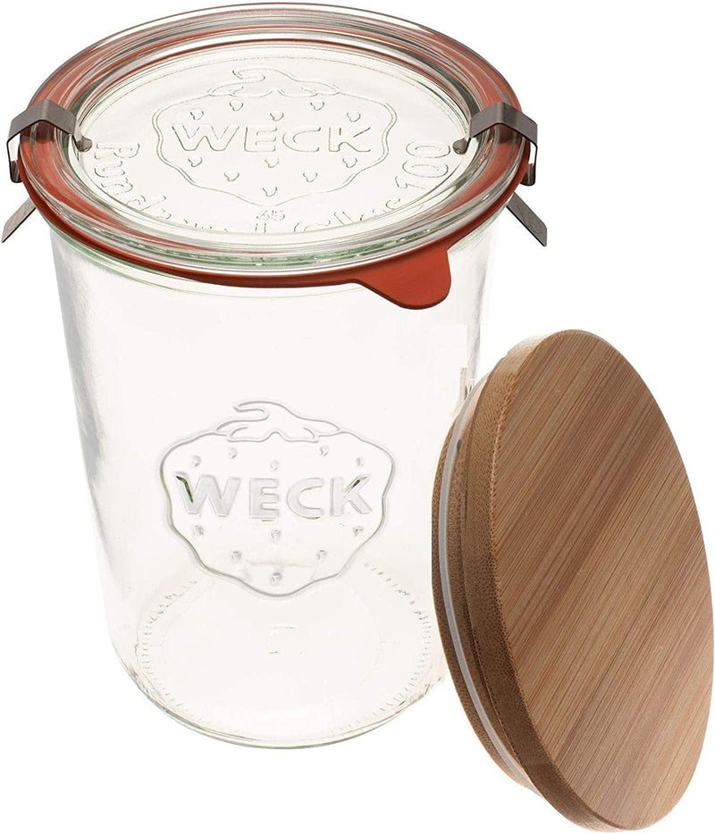 Weck Canning Jars 743 - Weck Mold Jar Made of Transparent Glass - Eco-Friendly Canning Jar - Food Storage Container with Lid Airtight - 3/4 Liter Tall Jar Includes (1 Jar, Glass Lid & Wooden Lid) Home & Garden > Household Supplies > Storage & Organization Weck Jars   