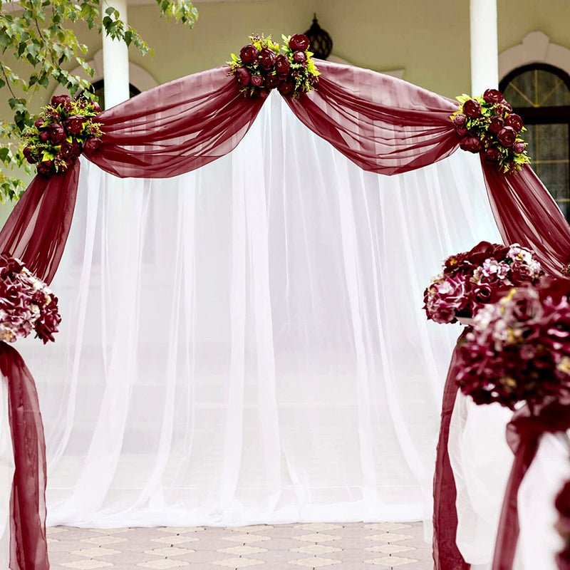 Wedding Arch Draping Fabric, 1 Panel 18FT Burgundy Sheer Backdrop Curtain Chiffon Fabric Drapery Sheer Voile Scarf Draping Panels for Wedding Archway Ceremony Curtain Valance Party Decoration Home & Garden > Decor > Window Treatments > Curtains & Drapes PARTISKY   