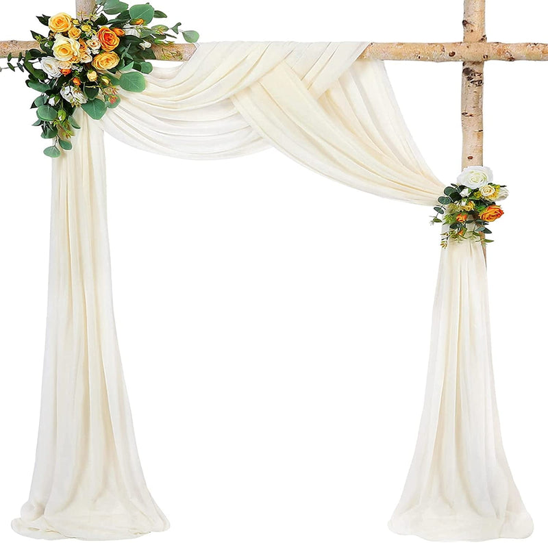 Wedding Arch Fabric Drape Ivory 3 Panels 6 Yards Sheer Backdrop Curtain Chiffon Fabric for Party Ceremony Stage Reception Decorations Home & Garden > Decor > Window Treatments > Curtains & Drapes MoKoHouse Ivory 6 Yards 