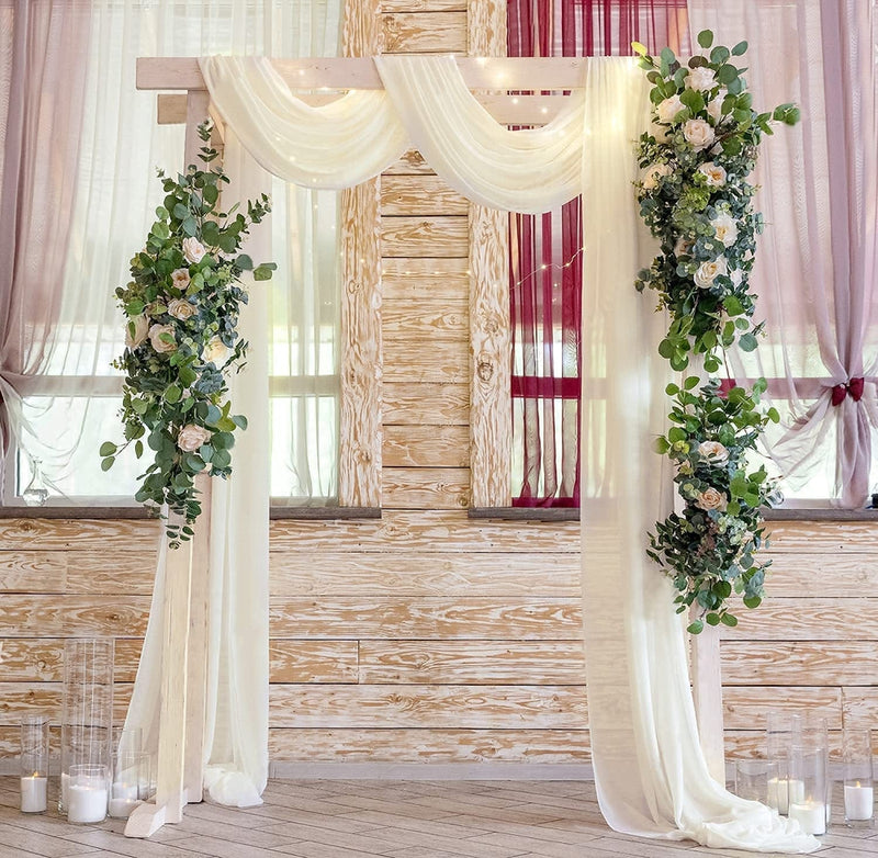 Wedding Arch Fabric Drape Ivory 3 Panels 6 Yards Sheer Backdrop Curtain Chiffon Fabric for Party Ceremony Stage Reception Decorations Home & Garden > Decor > Window Treatments > Curtains & Drapes MoKoHouse   