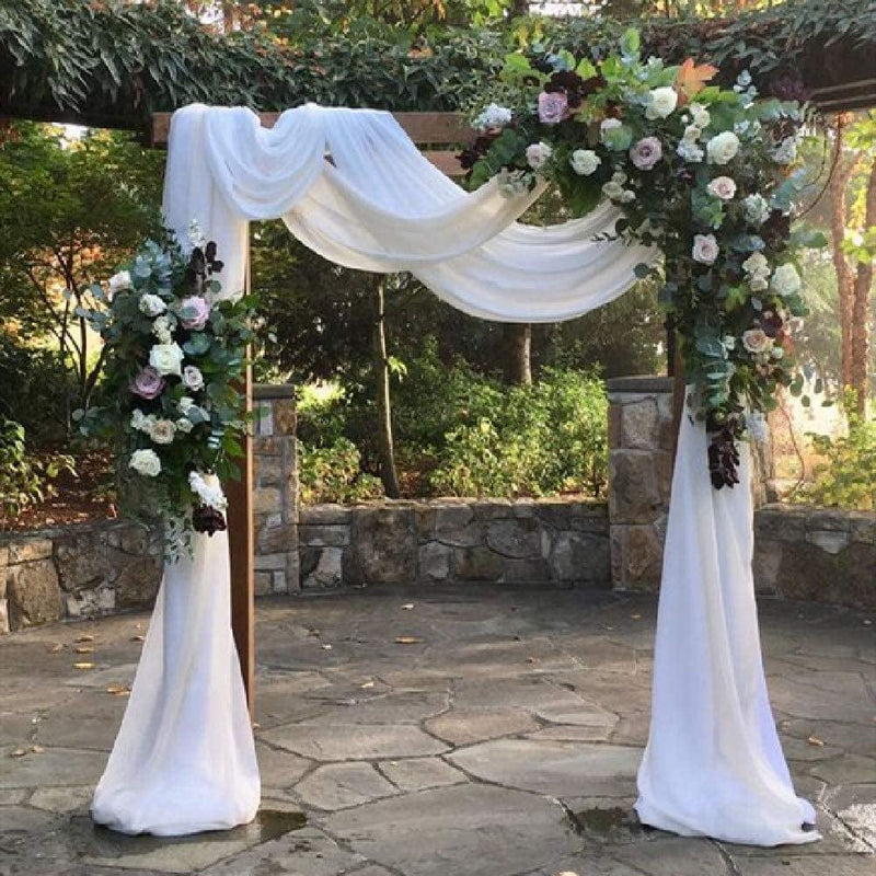 Wedding Arch Fabric Drape Ivory 3 Panels 6 Yards Sheer Backdrop Curtain Chiffon Fabric for Party Ceremony Stage Reception Decorations Home & Garden > Decor > Window Treatments > Curtains & Drapes MoKoHouse White 6 Yards 