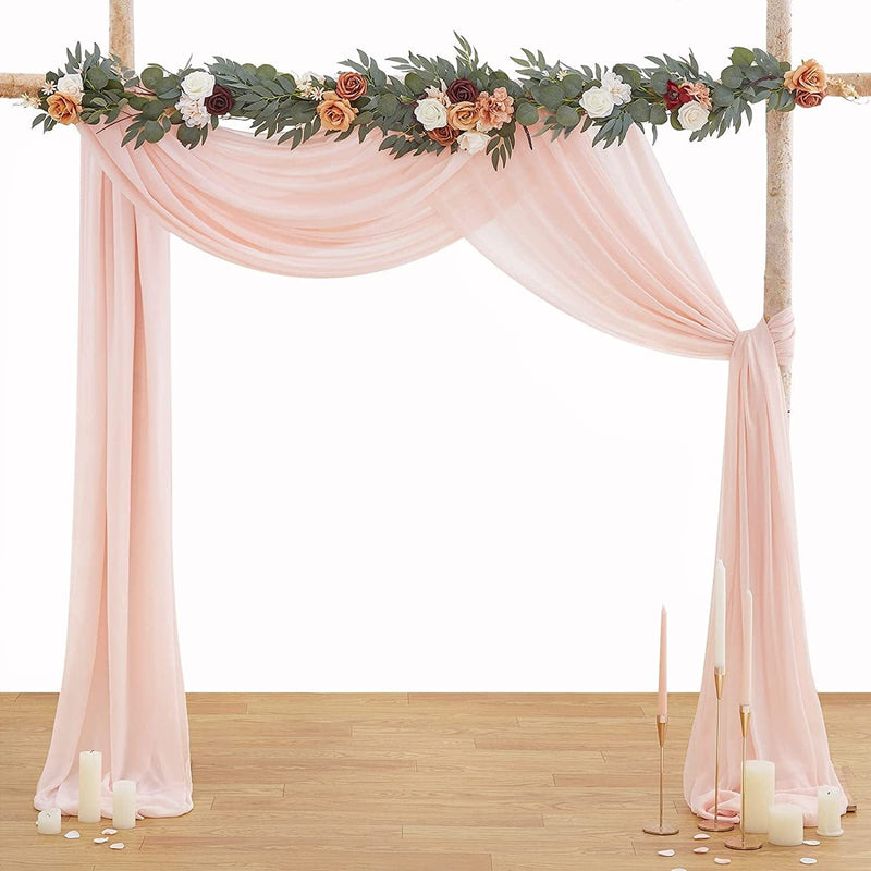 Wedding Arch Fabric Drape Ivory 3 Panels 6 Yards Sheer Backdrop Curtain Chiffon Fabric for Party Ceremony Stage Reception Decorations Home & Garden > Decor > Window Treatments > Curtains & Drapes MoKoHouse Light Peach 6 Yards 
