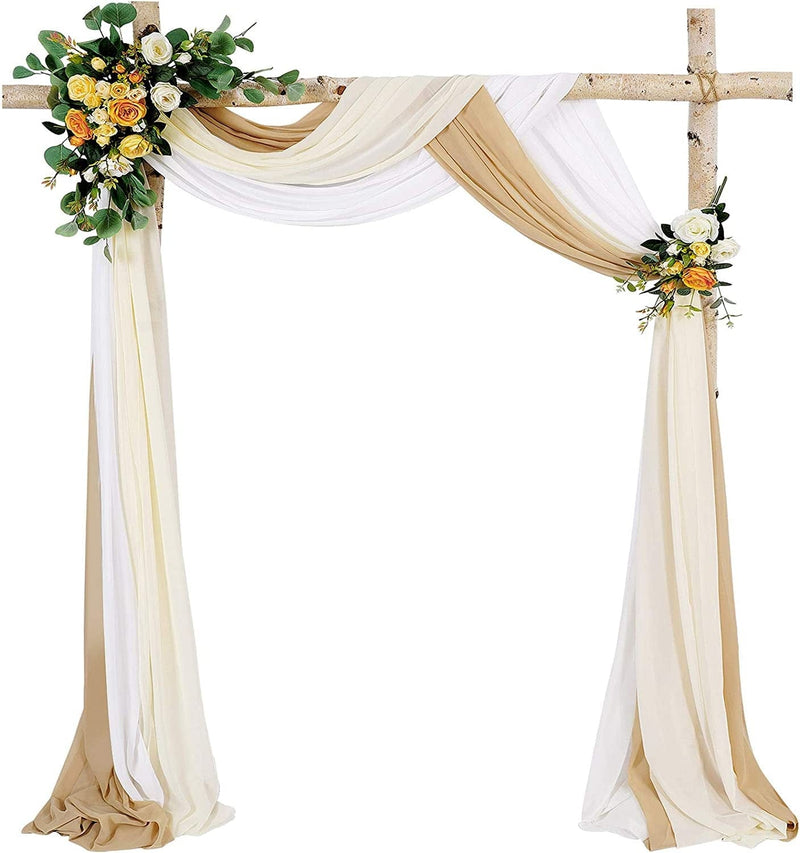 Wedding Arch Fabric Drape Ivory 3 Panels 6 Yards Sheer Backdrop Curtain Chiffon Fabric for Party Ceremony Stage Reception Decorations Home & Garden > Decor > Window Treatments > Curtains & Drapes MoKoHouse Cream & Nude & White 6 Yards 