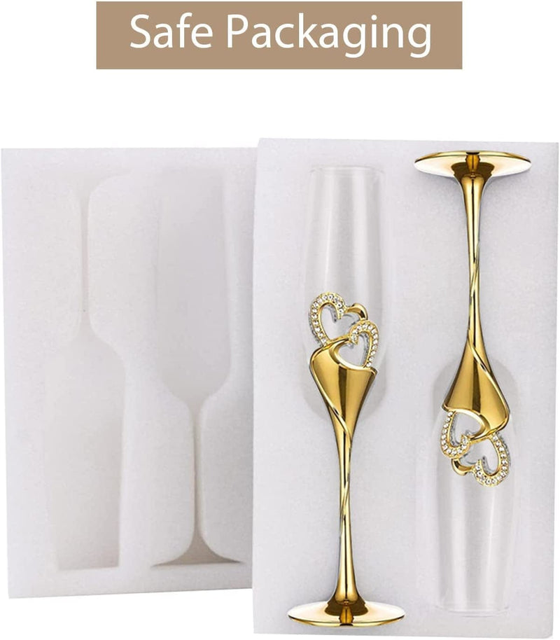 Wedding Champagne Glass Set Gold Toasting Flute Glasses Deluxe Pack of 2 with Rhinestone Rimmed Hearts Decoration for Wedding, Anniversary and Special Occasions Home & Garden > Decor > Seasonal & Holiday Decorations China fuzhou   