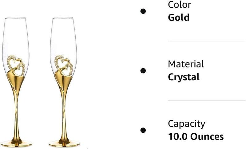 Wedding Champagne Glass Set Gold Toasting Flute Glasses Deluxe Pack of 2 with Rhinestone Rimmed Hearts Decoration for Wedding, Anniversary and Special Occasions Home & Garden > Decor > Seasonal & Holiday Decorations China fuzhou   